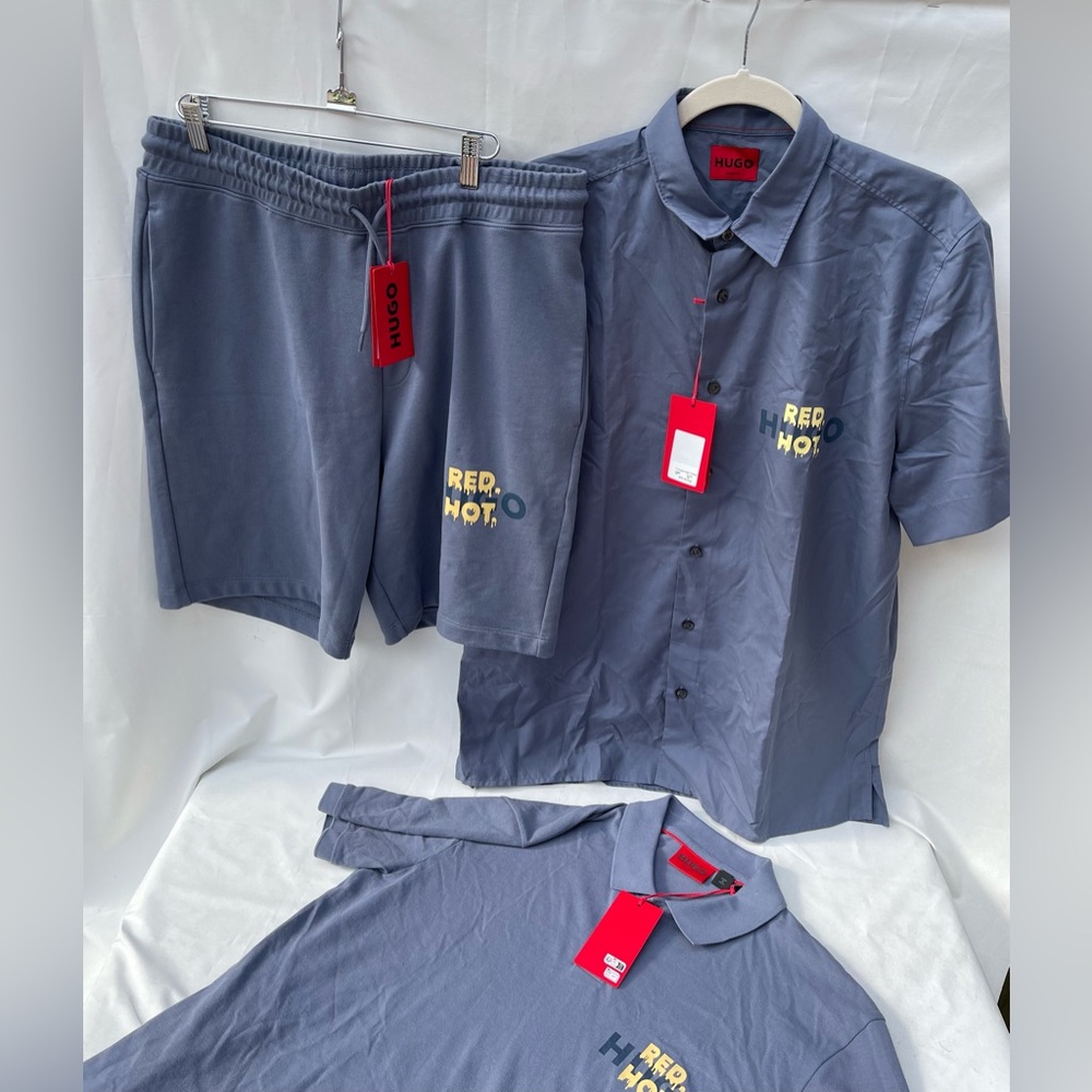 Boss Hugo Boss Men's Lot Of 3 Flat Front Drawstring Shorts & Polo Shirt & Shirt